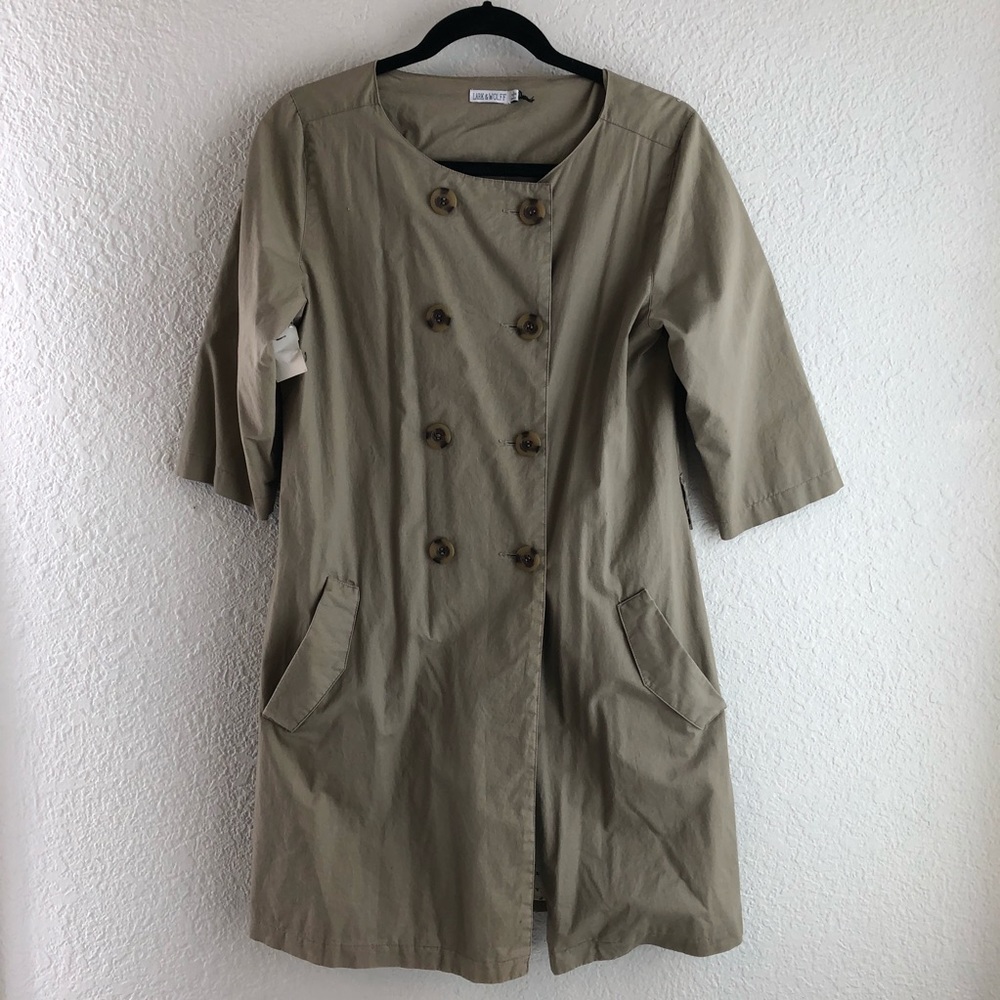Olive green double breasted nylon jacket